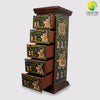 Hand Painted Wooden Pillar Cabinet with 5 Drawers